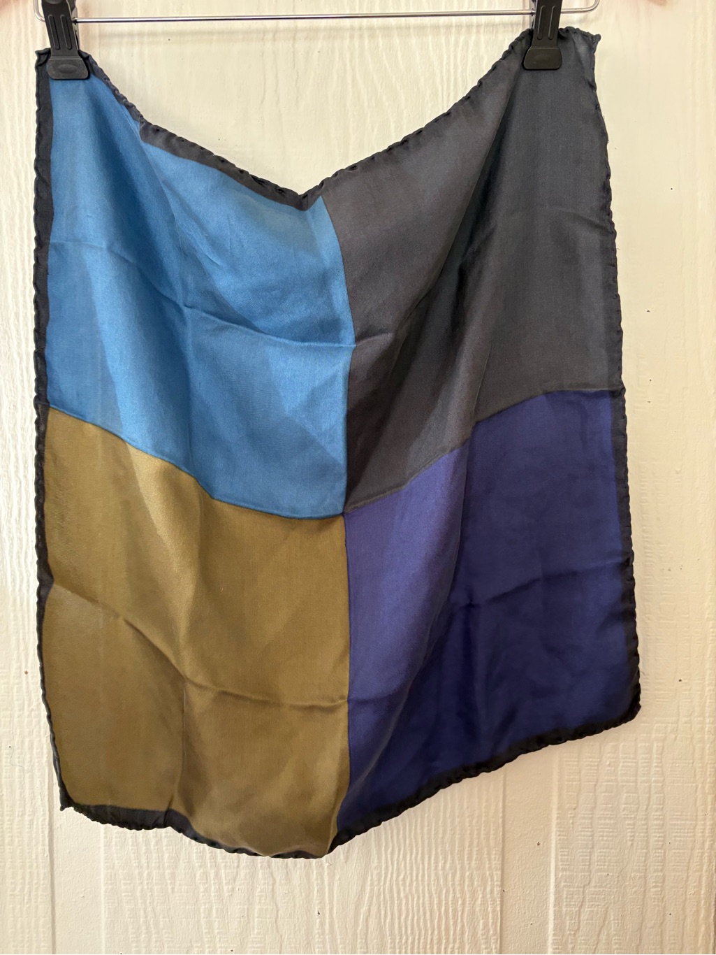 Colorblock Silk Scarf In Blue Olive  Navy
